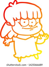 dibujo de línea de degradado cálido de una mujer sonriente de dibujos animados