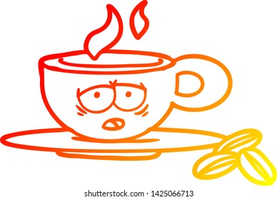 warm gradient line drawing of a cartoon espresso mug