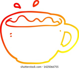 warm gradient line drawing of a cartoon coffee cup