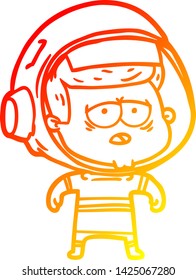 warm gradient line drawing of a cartoon tired astronaut
