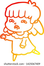 warm gradient line drawing of a cartoon worried woman