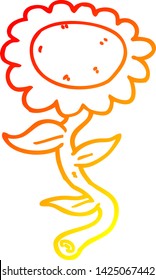 dibujo de línea de degradado cálido de un girasol de dibujos animados
