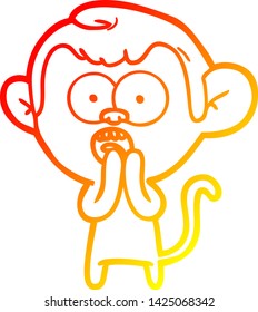warm gradient line drawing of a cartoon shocked monkey