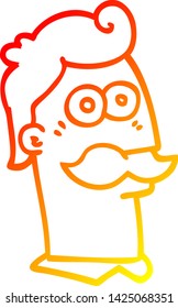 dibujo de línea de degradado cálido de un hombre de dibujos animados con bigote