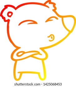 warm gradient line drawing of a cartoon whistling bear