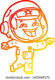 warm gradient line drawing of a cartoon laughing astronaut
