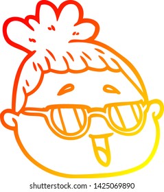 dibujo de línea de degradado cálido de una cara femenina de dibujos animados