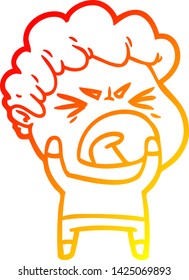 dibujo de línea de gradiente cálido de un hombre furioso de caricatura