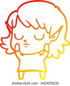 warm gradient line drawing of a cartoon elf girl
