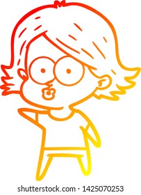 warm gradient line drawing of a cartoon girl pouting