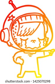 dibujo de línea de gradiente cálido de una astronauta llorando una caricatura