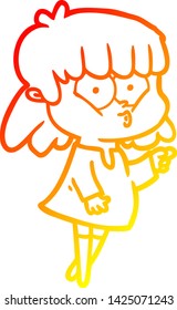 dibujo de línea de gradiente cálido de una niña que silba dibujos animados