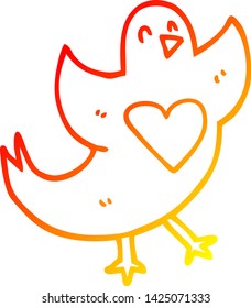warm gradient line drawing of a cartoon bird with love heart