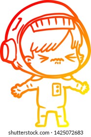 desenho de linha gradiente quente de uma astronauta de desenho animado mulher
