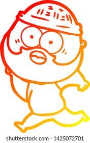 warm gradient line drawing of a cartoon bearded man running