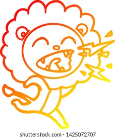 dibujo de línea de gradiente cálido de una caricatura que corre león