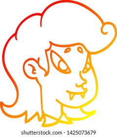 warm gradient line drawing of a cartoon vampire head