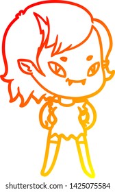 warm gradient line drawing of a cartoon friendly vampire girl