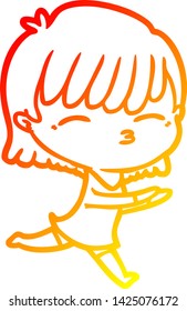 dibujo de línea de gradiente cálido de una mujer caricaturista