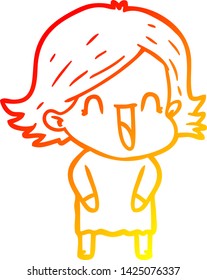 warm gradient line drawing of a cartoon laughing woman