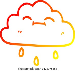 dibujo de línea de gradiente cálido de una caricatura nubes de lluvia feliz
