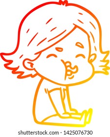 warm gradient line drawing of a cartoon girl pulling face