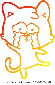 dibujo de línea de degradado cálido de un gato llorando dibujos animados