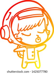 dibujo de línea de gradiente cálido de una caricatura una chica astronauta