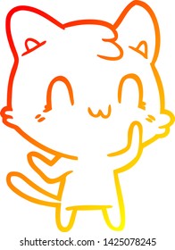 warm gradient line drawing of a cartoon happy cat