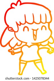 warm gradient line drawing of a cartoon woman