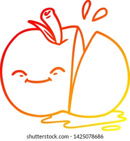 warm gradient line drawing of a cartoon sliced apple