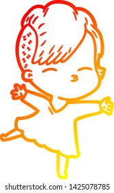 warm gradient line drawing of a cartoon squinting girl