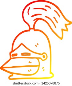 dibujo de línea de degradado cálido de un casco de caballero de dibujos animados