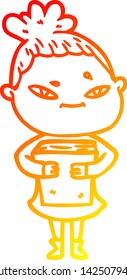 warm gradient line drawing of a cartoon woman