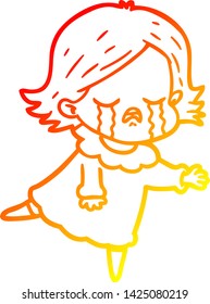 warm gradient line drawing of a cartoon girl crying
