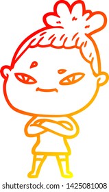 dibujo de línea de gradiente cálido de una mujer caricaturista