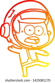 warm gradient line drawing of a cartoon surprised astronaut