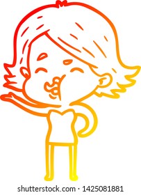 warm gradient line drawing of a cartoon girl pulling face