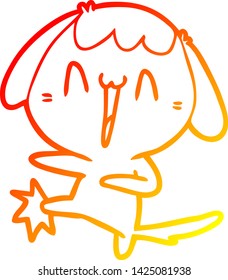warm gradient line drawing of a cartoon laughing dog kicking