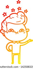 warm gradient line drawing of a cartoon excited man