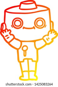 warme Farbverlauf-Linienzeichnung eines Cartoon-Roboters