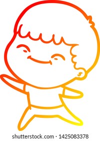 warm gradient line drawing of a cartoon happy boy