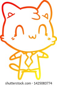 warm gradient line drawing of a cartoon happy cat