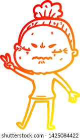 warm gradient line drawing of a cartoon annoyed old lady