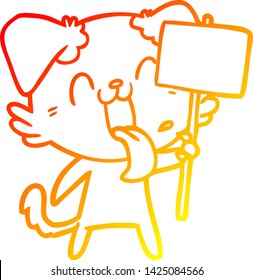 warm gradient line drawing of a cartoon panting dog