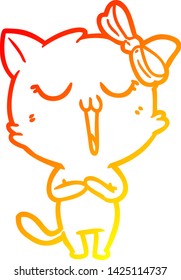 dibujo de línea de degradado cálido de un gato de dibujos animados