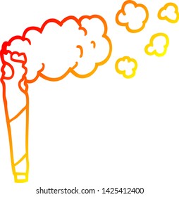 dibujo de línea de degradado cálido de un cigarrillo de cannabis de dibujos animados