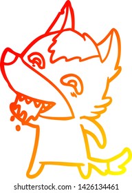 warme Farbverlauf-Linienzeichnung eines Cartoon-hungrigen Wolf