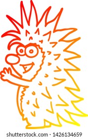 warm gradient line drawing of a cartoon spiky hedgehog