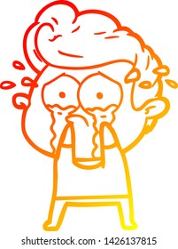warm gradient line drawing of a cartoon crying man